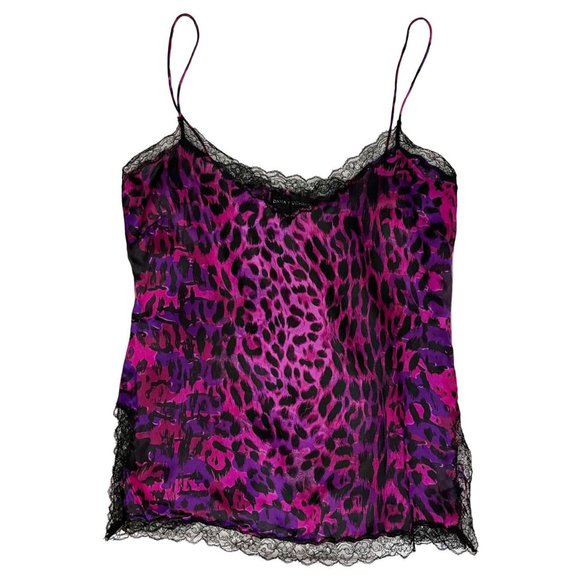 Dana Buchman Tops - X Dana Buchman Y2K 90s Purple Leopard Print Silk Camisole Lace Trim - Size 8